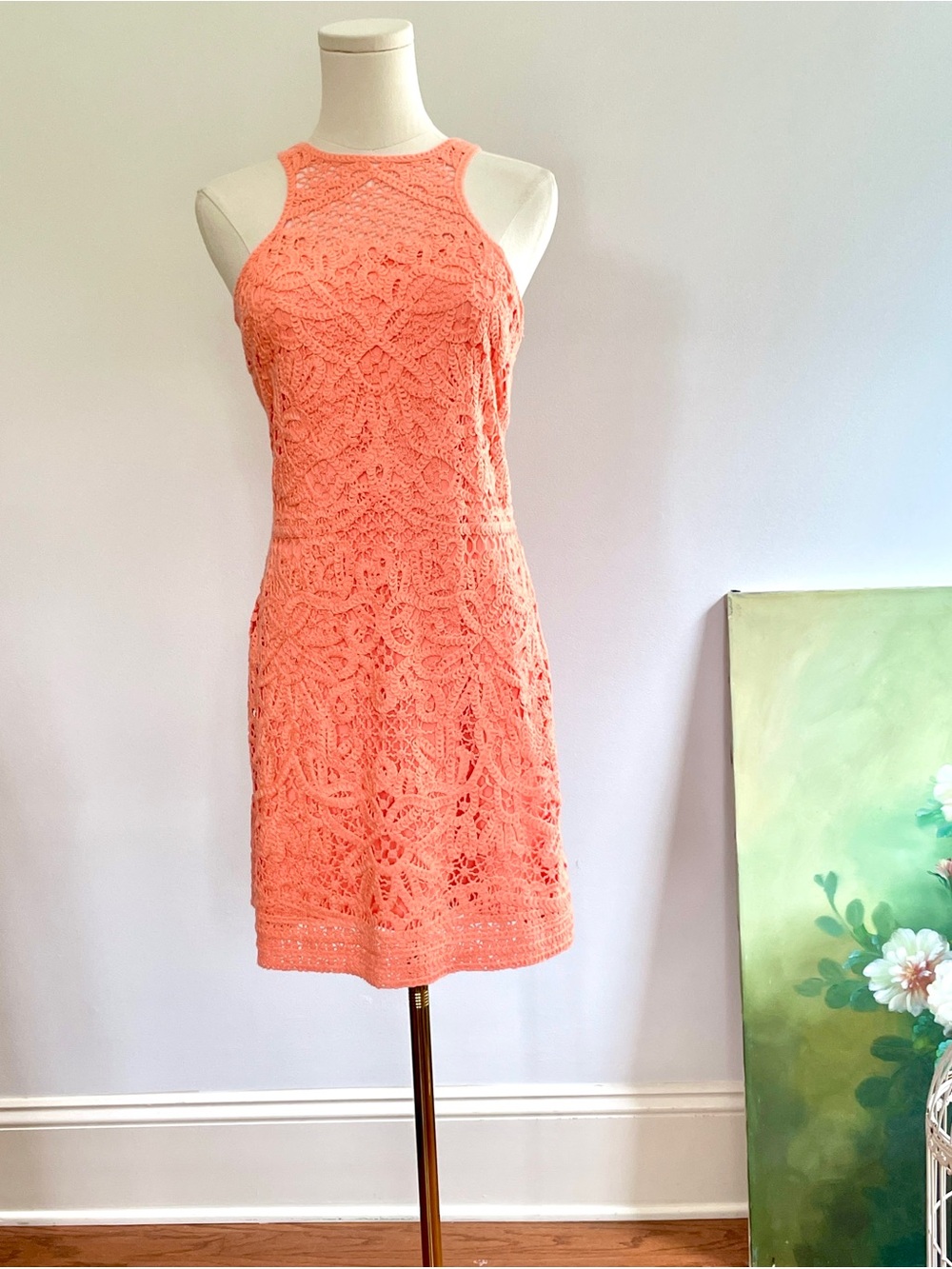 Lilly Pulitzer Jaimie Shift Dress L Coral Knit Crochet Resort Preppy Coastal